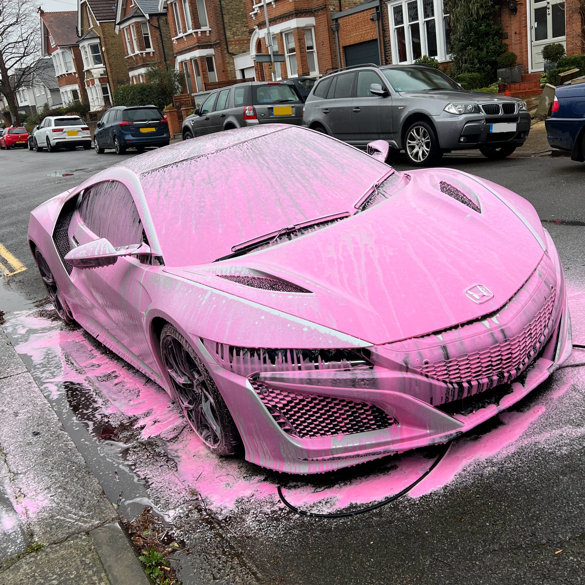 Prewash + Pink Snow Foam 💯#fyp #asmr #cardetailing #satisfying #cardi, foam cannon car wash